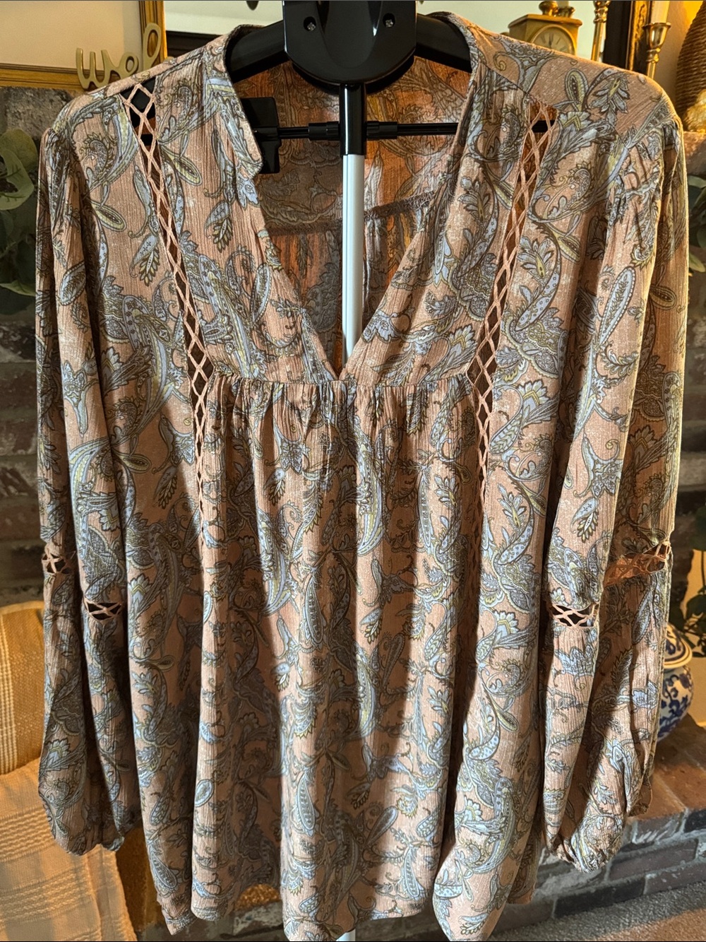 ODDY Peach Paisley Lace-Trim boho Peasant Tunic size 2X